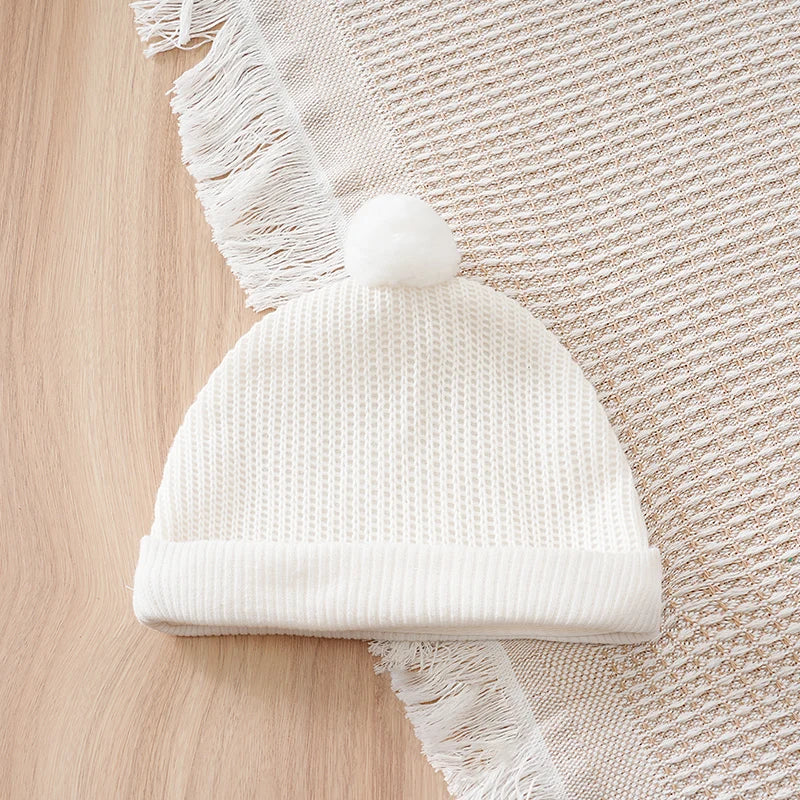 Spring and Autumn Knitted Newborn 2PCS Baby Onesie+Hats Minimalist Round Neck Button Comfortable Casual Raglan sleeve design