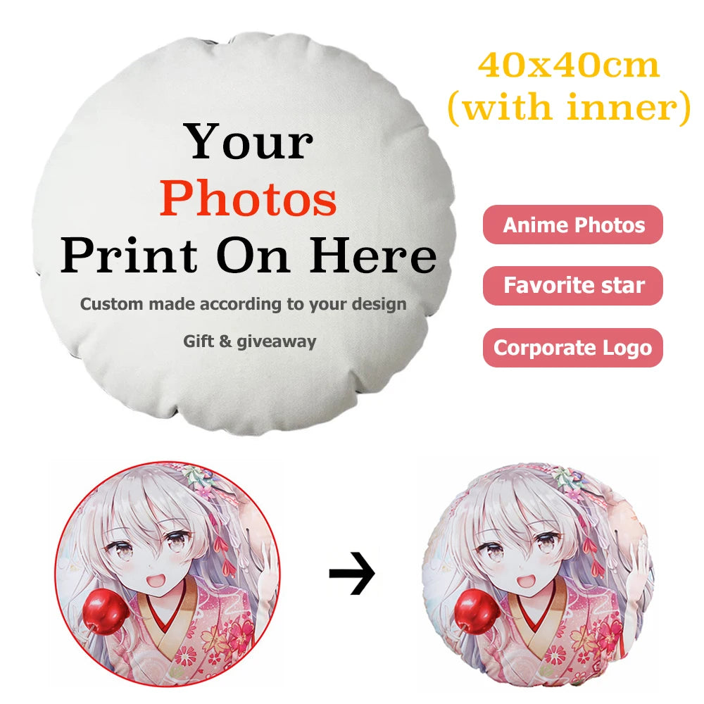 Custom Round Pillow - Customize Photo, Logo, Anime or Idol Picture, Soft Plush Cushion for Home/Car/Office Personalized Gift 1PC
