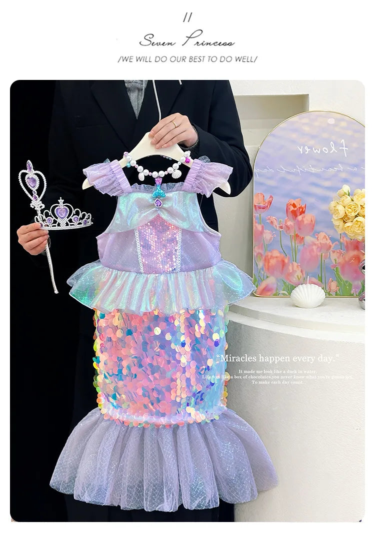 Mermaid Princess Dress Carnival Birthday Party Dress Halloween Mermaid Costume Girl Princess Costume Sequined Fishtail Skirt