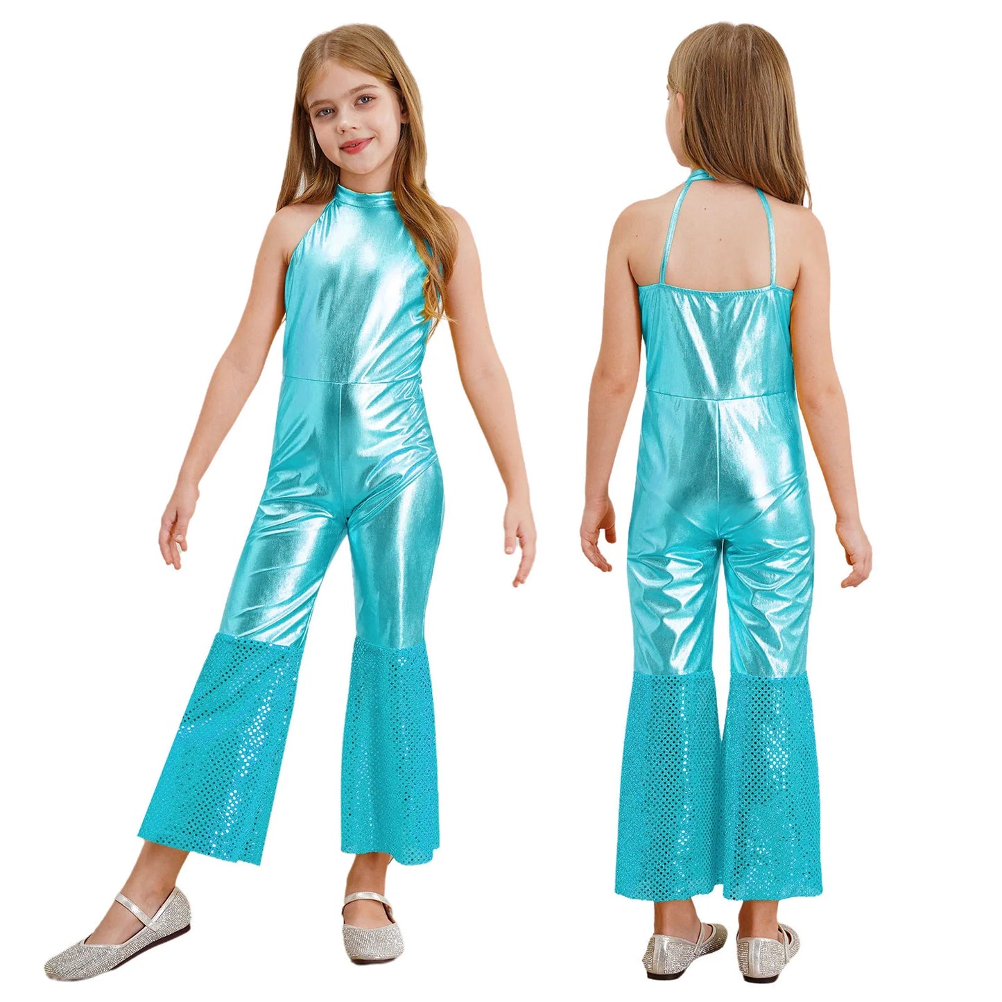 Halloween Kids Girls Hippie Costume Tassels Unitard Bell-bottom Long Pants Bodysuit Jumpsuit for Disco Dance 60s 70s Rave Party