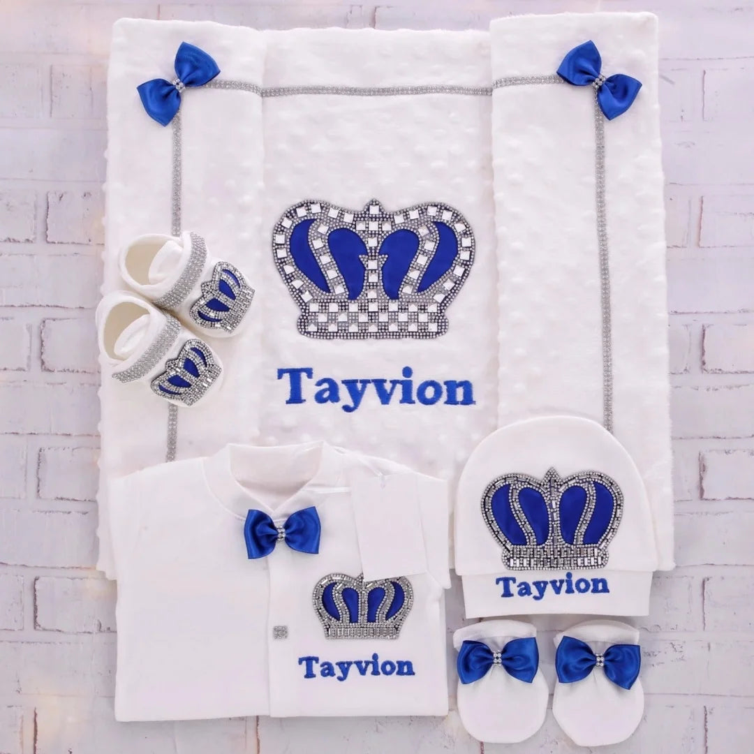 5pcs Newborn Baby Embroidery Lace Romper Outfit Clothing Cotton Infant Wrapped Baby Products Pants Mittens Receiving Blanket