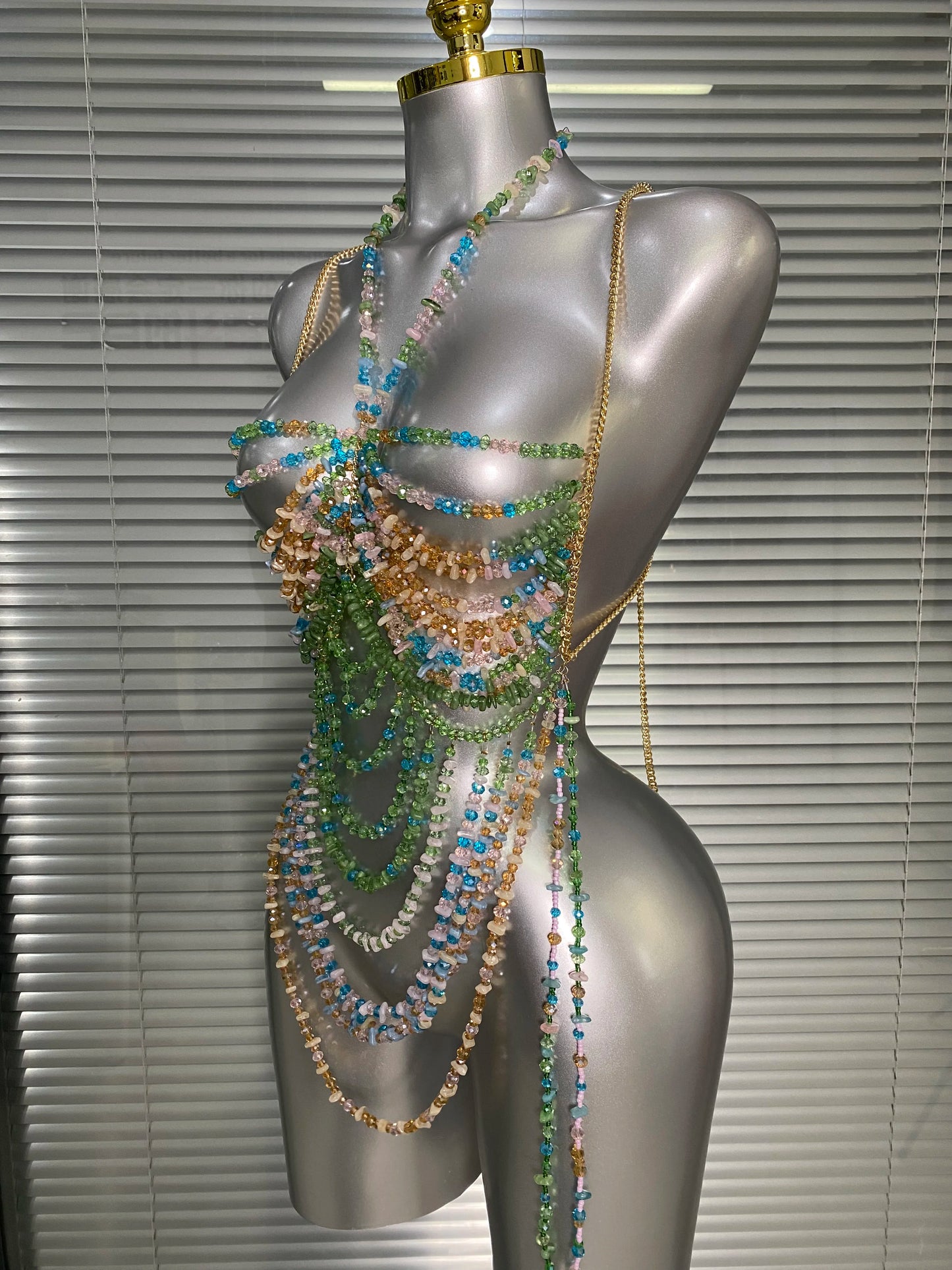Crystal Rhinestone Tassel Body Chain Harness Bra for Women Multi-layer Shiny Gemstone Body Jewelry Sexy Halter Neck Bikini Chest