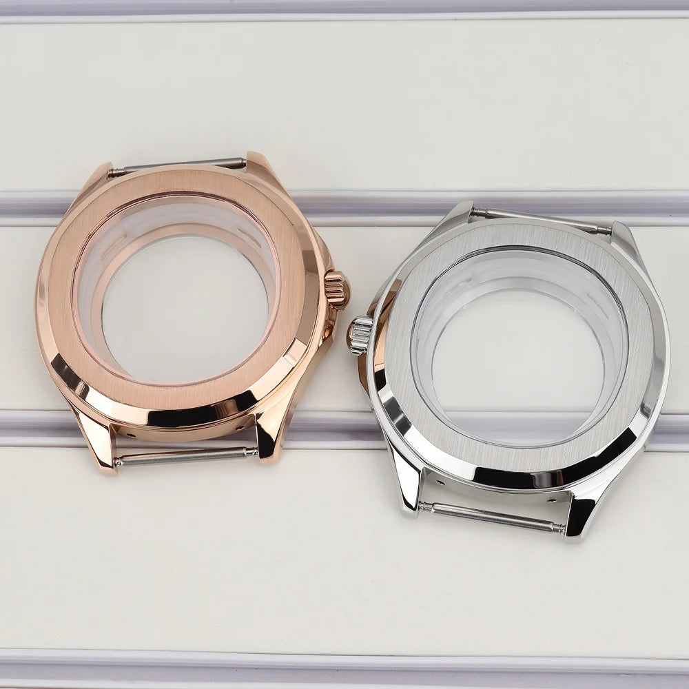 42mm Silver NH35 Watch Case Polished Brushed Black strap SapphireGlass For Nautilus AQUANAUT Cases Part NH35 NH36 NH38 32mm Dial