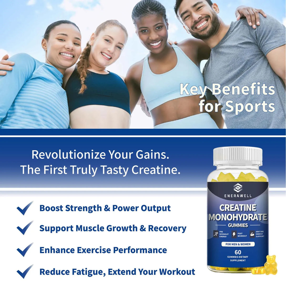 Creatine Monohydrate Gummies, Dietary Supplement, Supports Workout Recovery, Maintenance of Lean Muscle Mass, Supports Athletic Performance