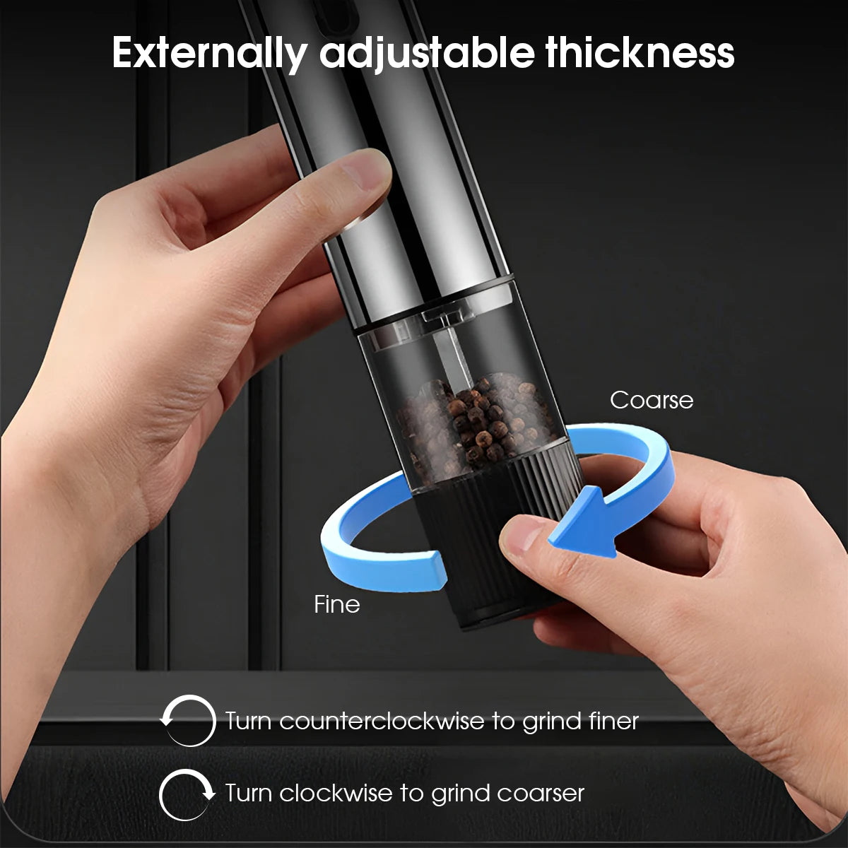 Electric Pepper Grinder 500mAh Battery USB-C Charging 5-Level Adjustable Grind Settings Automatic Spice Grinder for the Kitchen