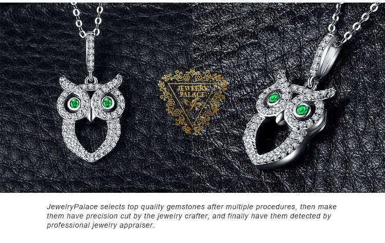 JewelryPalace Owl Simulated Nano Emerald 925 Sterling Silver Pendant Necklace for Woman Gemstone Fine Jewelry Without Chain