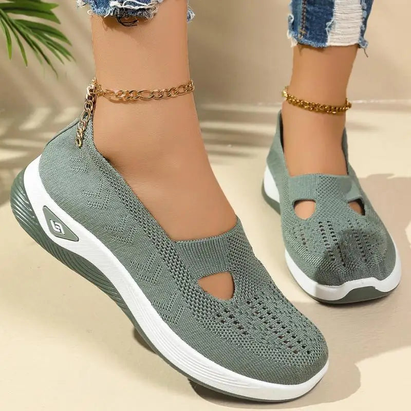 Women's Pink Casual Shoes Breathable Mesh Platform Sneakers Slip-on Flying Shoes Women Tennis Shoes Lightweight Female Shoes