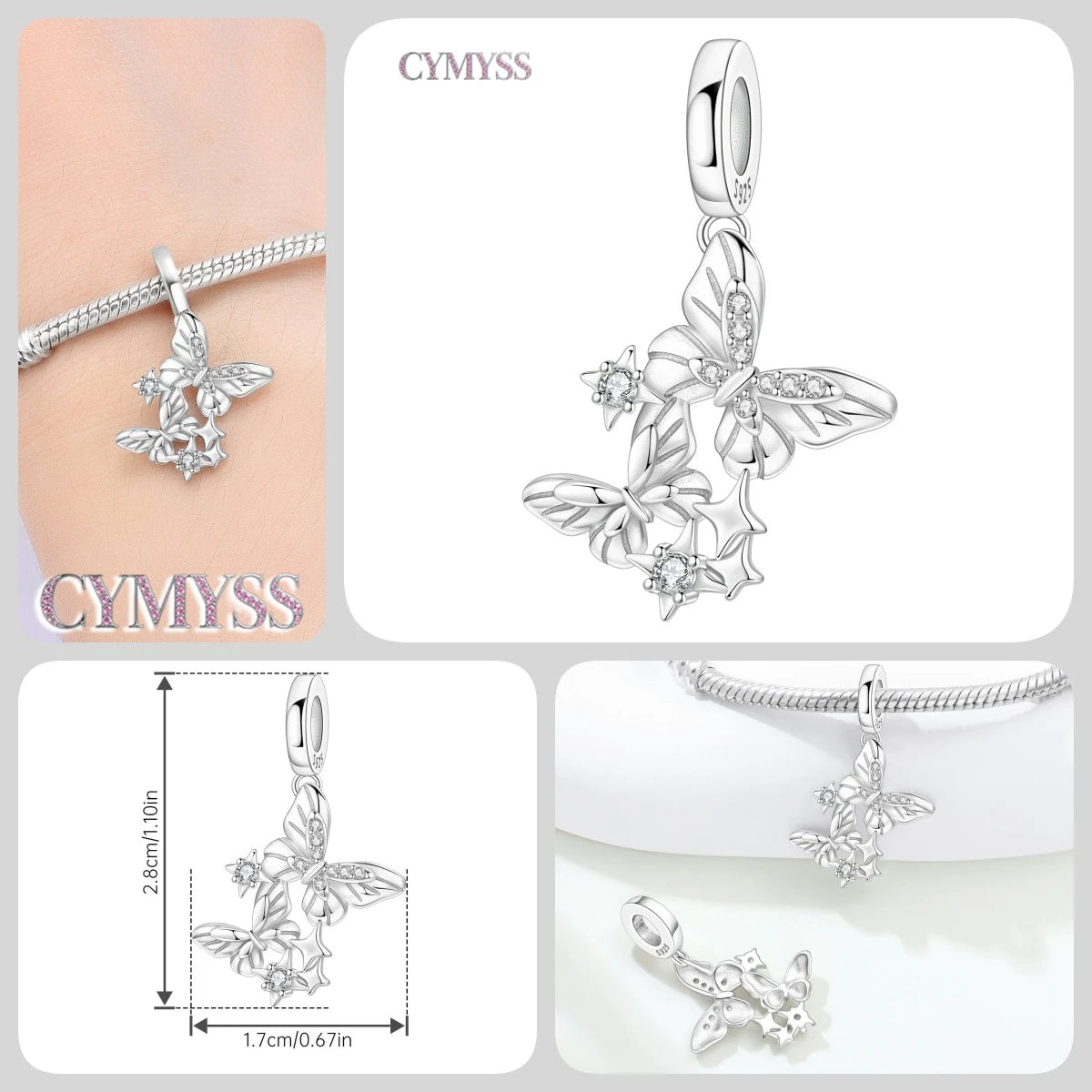 925 Sterling Silver Plated Bee Sunflower Butterfly Charm Pendant Fine Jewelry Women DIY Bracelet Necklace Birthday Party Gift