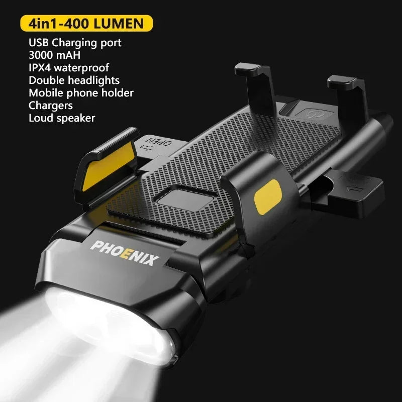 4-in-1 LED Bicycle Light 3000mAh Bike Headlamp Power Bank 400Lumen Handlebar Rechargeable Front Lamp MTB Road Cycling Flashlight