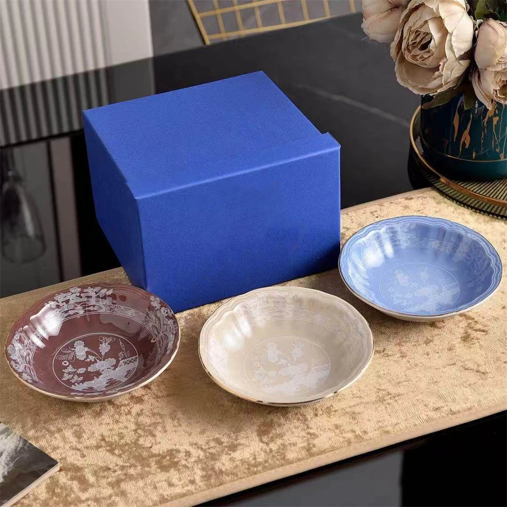Ceramic Tableware Bowl Household Oatmeal Salah Bowl Kitchen Supplies 2 Combination 15cm Gift Box Beige Curry Yellow Green Pink