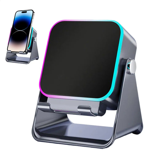 Upgraded Folding Phone Holder With Wireless Charger Induction Speaker Light 10W Portable Audio Bracket For Desk Room Office
