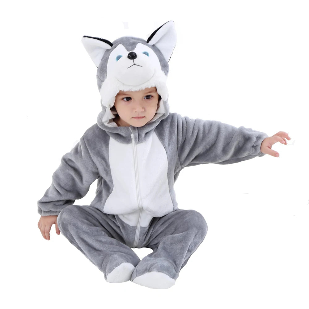 Umorden Animal Dog Husky Romper Costume Kigurumi Jumpsuit Onesies for Baby Boys Infant Toddler Flannel Halloween Fancy Dress
