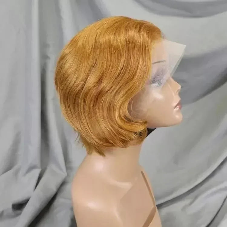 13x4 Lace Front Pixie Cut Bob Wig Highlight Honey Blonde Ombre Brazilian Remy Human Hair Pre‑Plucked Natural Hairline Soft
