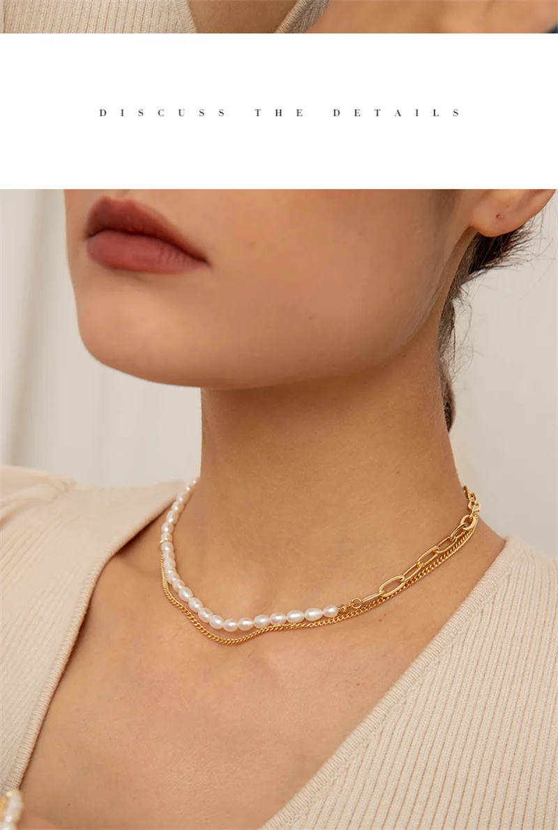Fashion Splicing Chain Necklaces White Imitation Pearl Choker Necklace For Women Trend Elegant Jewelry Wedding Gifts