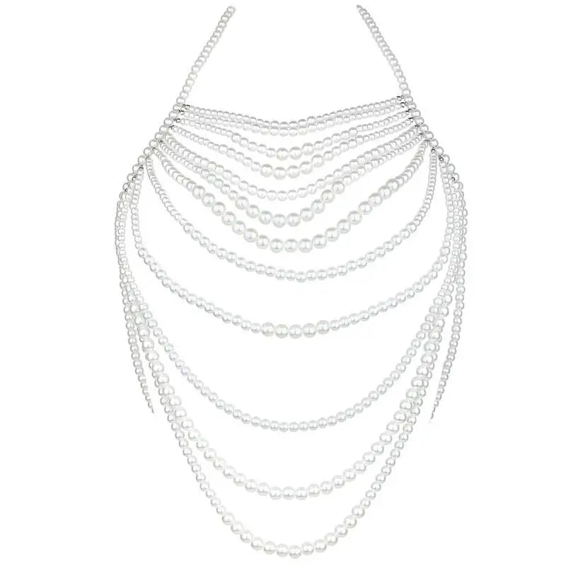 P9FE Fringed Pearls Shawl Wrap for Female Shoulder Chain Necklace Elegant Bride Shawl Formal Dress Shoulder Wrap Body Chain