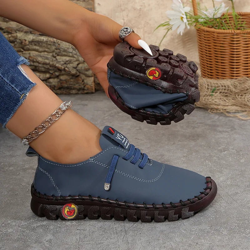 Sneakers Women Shoes Loafers Lace Up Leather Flat New Spring Casual comfortable Mom Shoe Mujer Zapatos Chaussure Femme