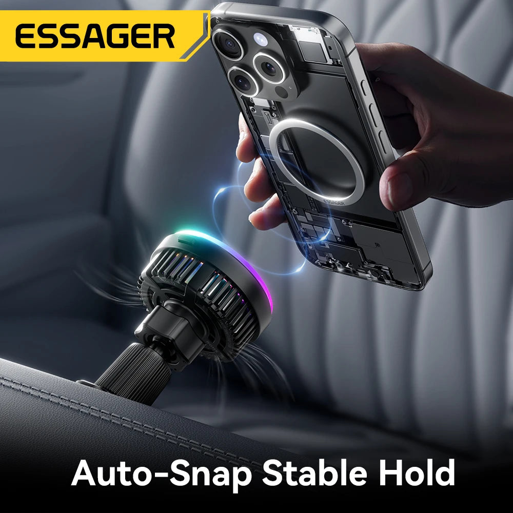Essager Cooling Magnetic Car Wireless Charger 15W Fast Charging Station For Magsafe iPhone 16 Huawei 360° Roation Phone Holder