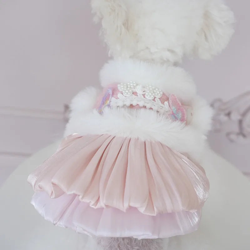 Pet Flannel Dress Rabbit Butterfly Tang Dress Princess New Year Small Medium Dog Coat Puppy Clothes Chinese Style Pet Skirt