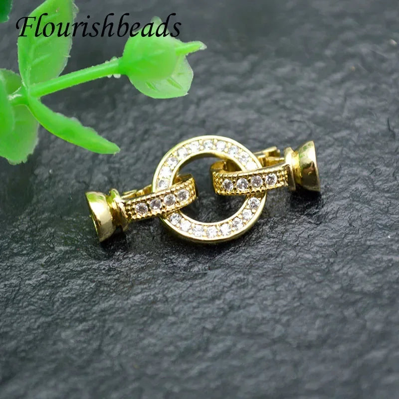 High Quality Round Charm in Center Necklace Clasps Zircon CZ Beads Paved Fashion Jewelry Findings Links 10pc/lot