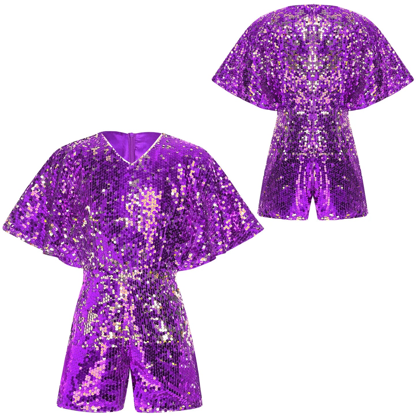 Kids Girls Shorty Unitard Sleeveless Sequin Rompers Leotard Bodysuit Performance Children Jazz Modern Dance Party Tap Costumes