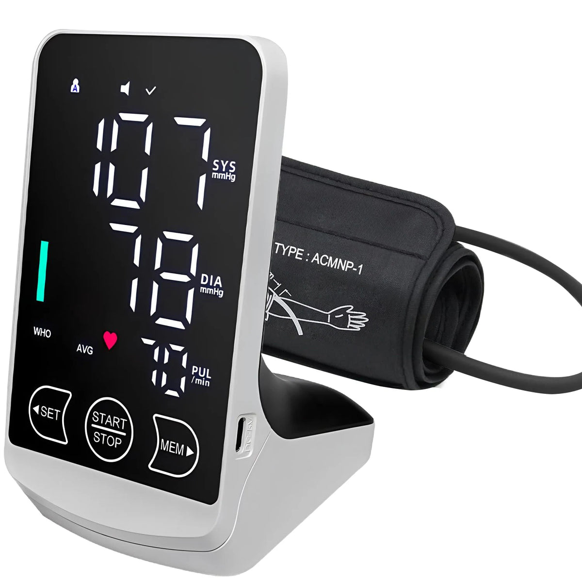 Digital Upper Arm Blood Pressure Monitor Automatic HD Screen Medical BP Measuring Meter