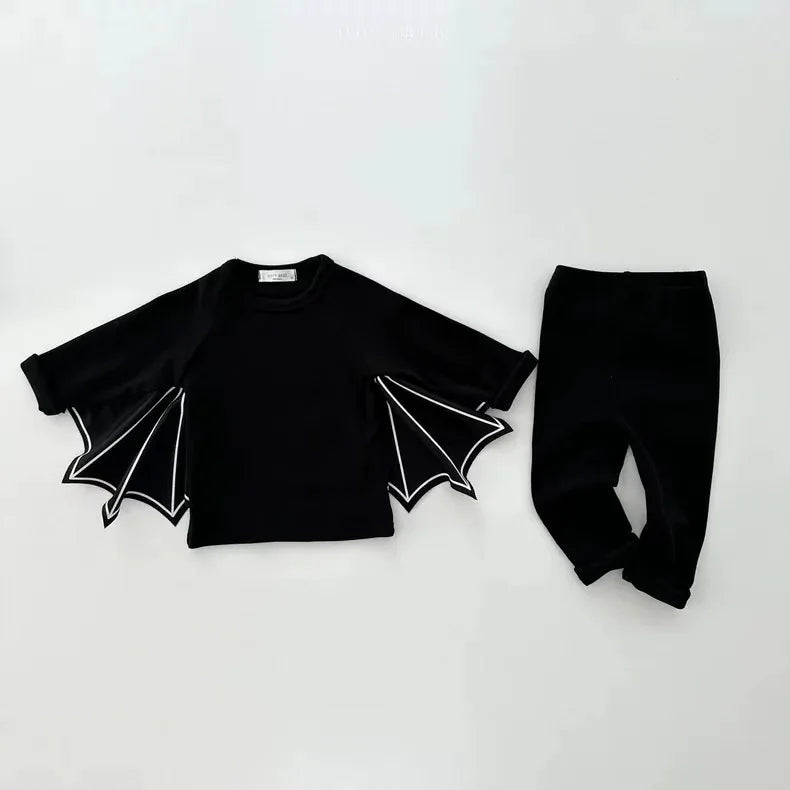 2025 Autumn New Baby Halloween Clothes Set Boy Girl Infant Long Sleeve Bat Tops + Pants + Hat 3pcs Suit Baby Halloween Costume