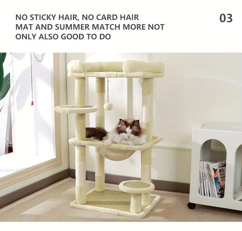 2-Tier Luxury Cat Tree with Sisal Scratching Posts, Multi-Level Cat Tower with Plush Perches & Hanging Toys, Durable Activity
