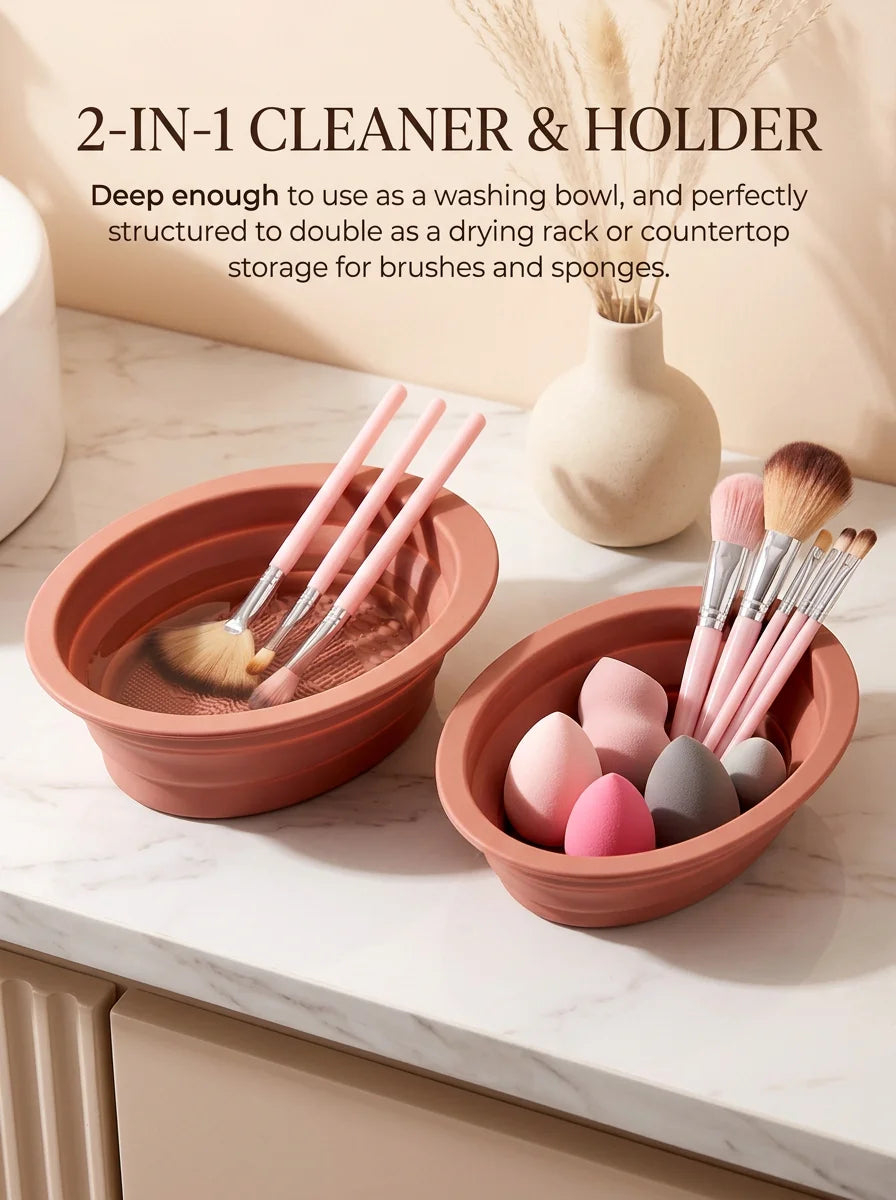 1/3Pcs Foldable Silicone Makeup Brush Cleaning Bowl Portable Cosmetic Brush Cleaner Washing Mat Beauty Sponge Cleaning Tool