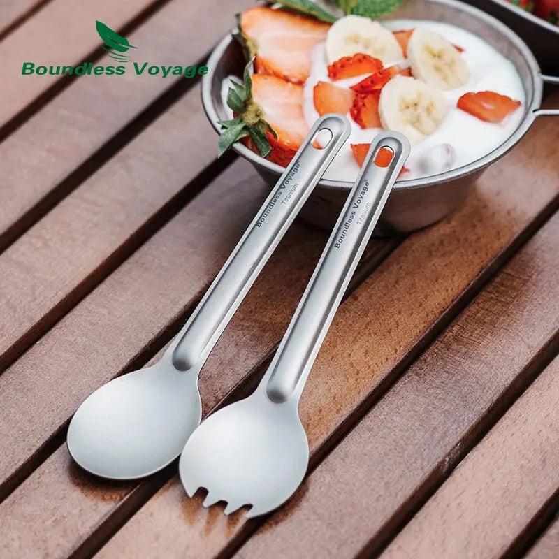 Boundless Voyage Titanium Cutlery Reusable Spoon Spork Set Lightweight Camping Tableware Outdoor Flatware