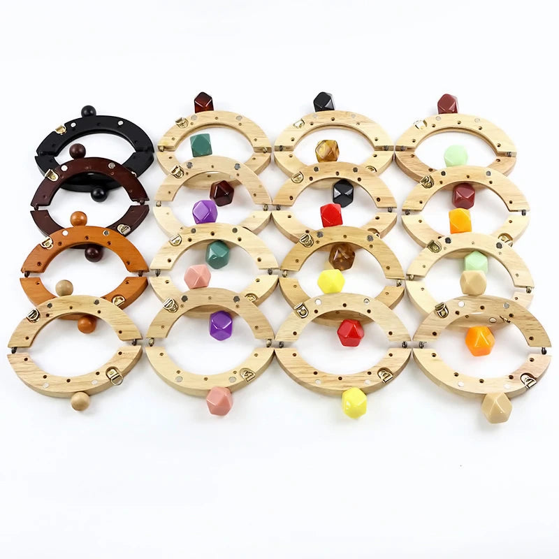 1Pc 14cm Mini Wooden Bag Handle Colored Beads Purse Frame Kiss Clasp Wallet Clourse Clip DIY Handmade Bracket Bags Accessories