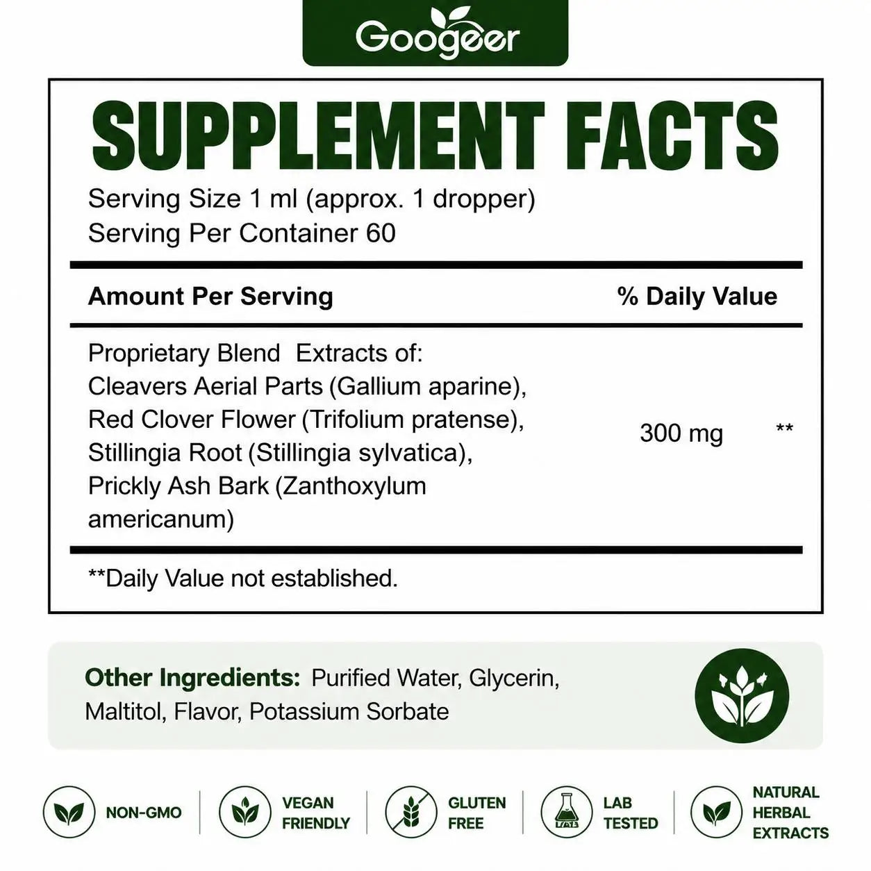 Googeer Lymphatic Drainage Drops for Bloat Relief & De-Puff, Lymph Node Detox Cleanse, Fluid Retention, Alcohol-Free 60 Servings