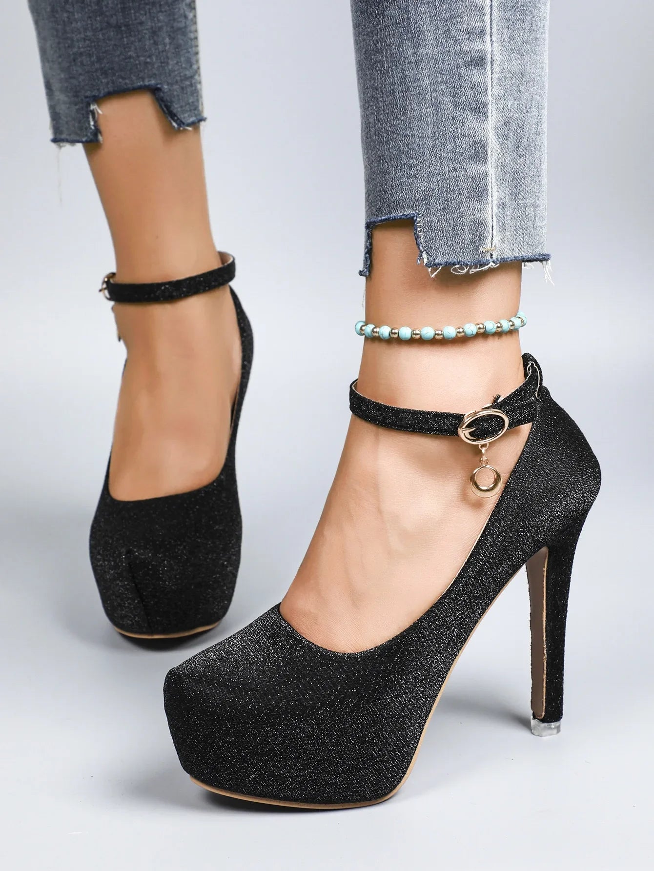 Spring Autumn New Style Waterproof Platform High Heels Thin Heel Silver Large Size Ultra High Heel Single Shoes for Women Show A