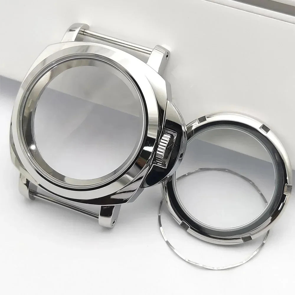 For Panerai Style 40mm Stainless Steel Watch Case with Crown Guard Bridge, Fit NH35 NH36 Movement, Watch Mod Parts