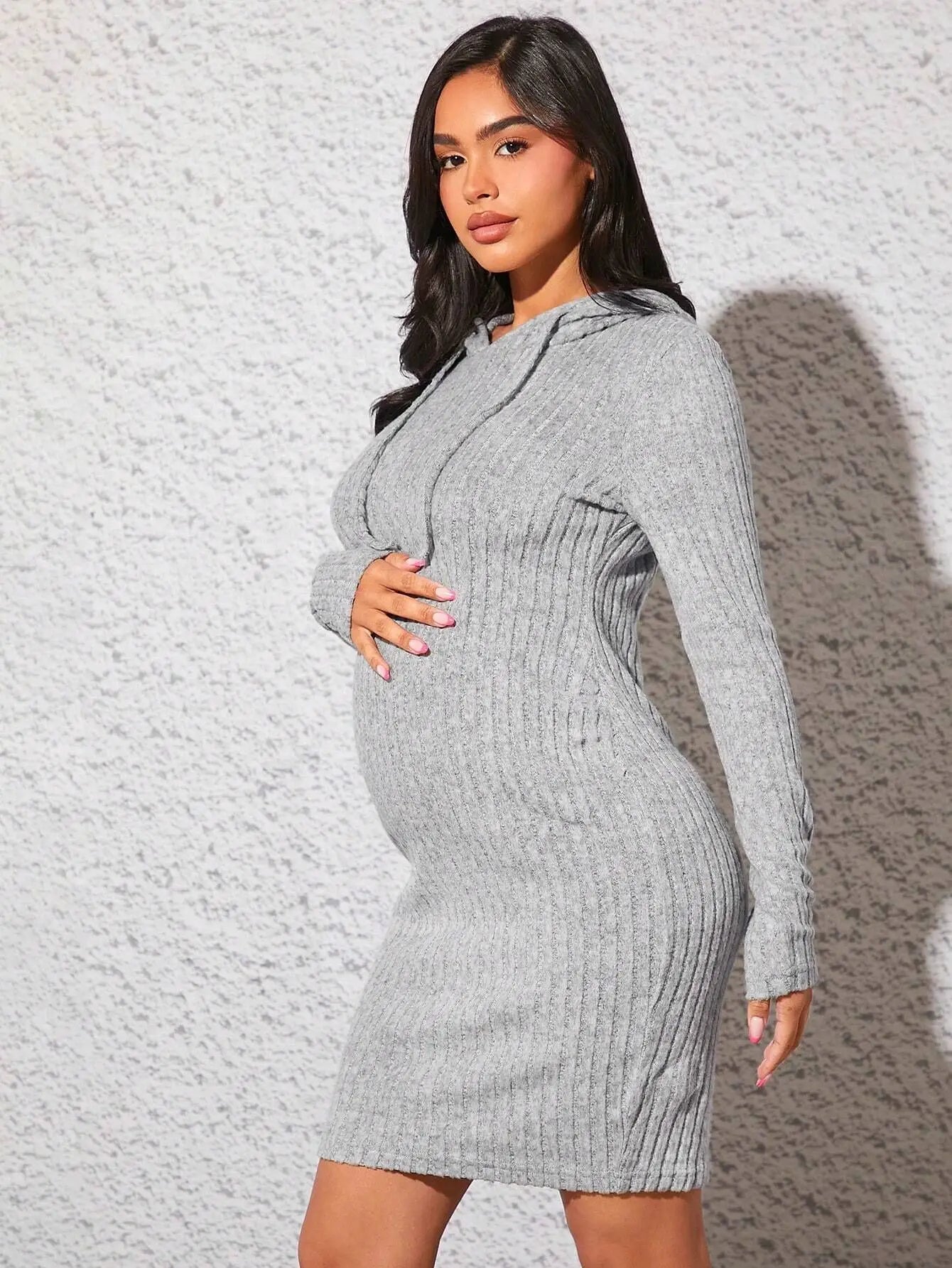 Pregnancy Dresses Relaxation Maternity Clothing Autumn Solid Color Knit Hoodie Daily Dress Close-fitting Skirt Women Clothes
