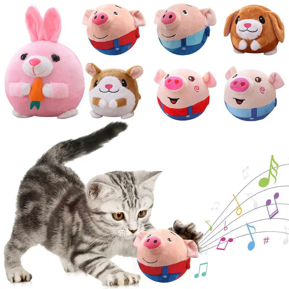 Cartoon Pig Active Moving Pet Plush Toy USB Rechargeable Talking Moving Dog Ball Toy Pet Bouncing Balls for Dogs Cats