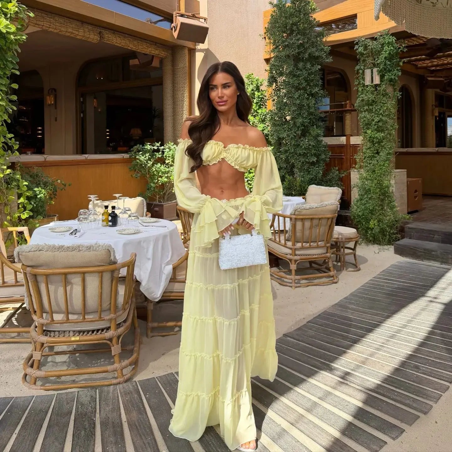 Ruffle Dress Bandage Two Piece Dress Long Sleeve Dresses Cover Up Women A Line Dress Summer Party Evening Female