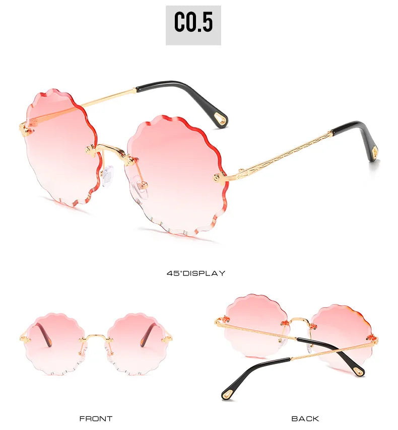 Oversized Round Sunglasses For Women Men Fashion Luxury Brand Design Rimless Sun Glasses Ladies Outdoors Travel Shades UV400