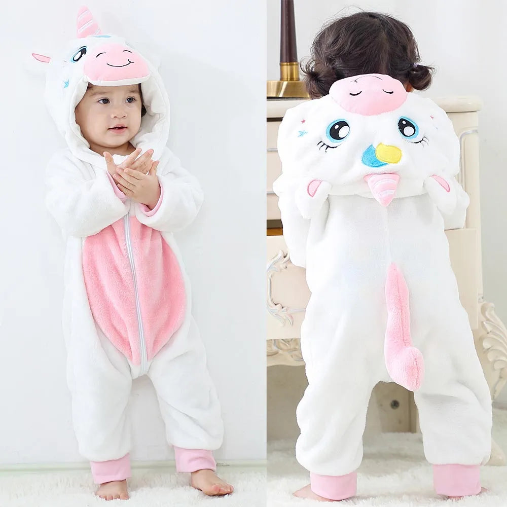 Autumn Winter Cartoon Style Winter Long Sleeve Baby Boys Girls Rompers Toddler Kids Playsuit Jumpsuits Baby Clothes Child Onesie