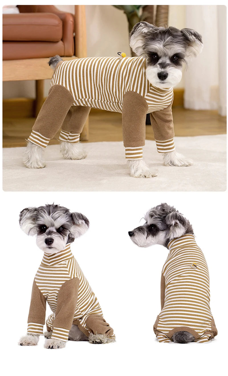 Stripe Fleece Jumpsuit For Small Dogs Winter Dog Clothes Warm Pajamas Dog Long Sleeve Bodysuit Puppy Teddy Chihuahua Clothes