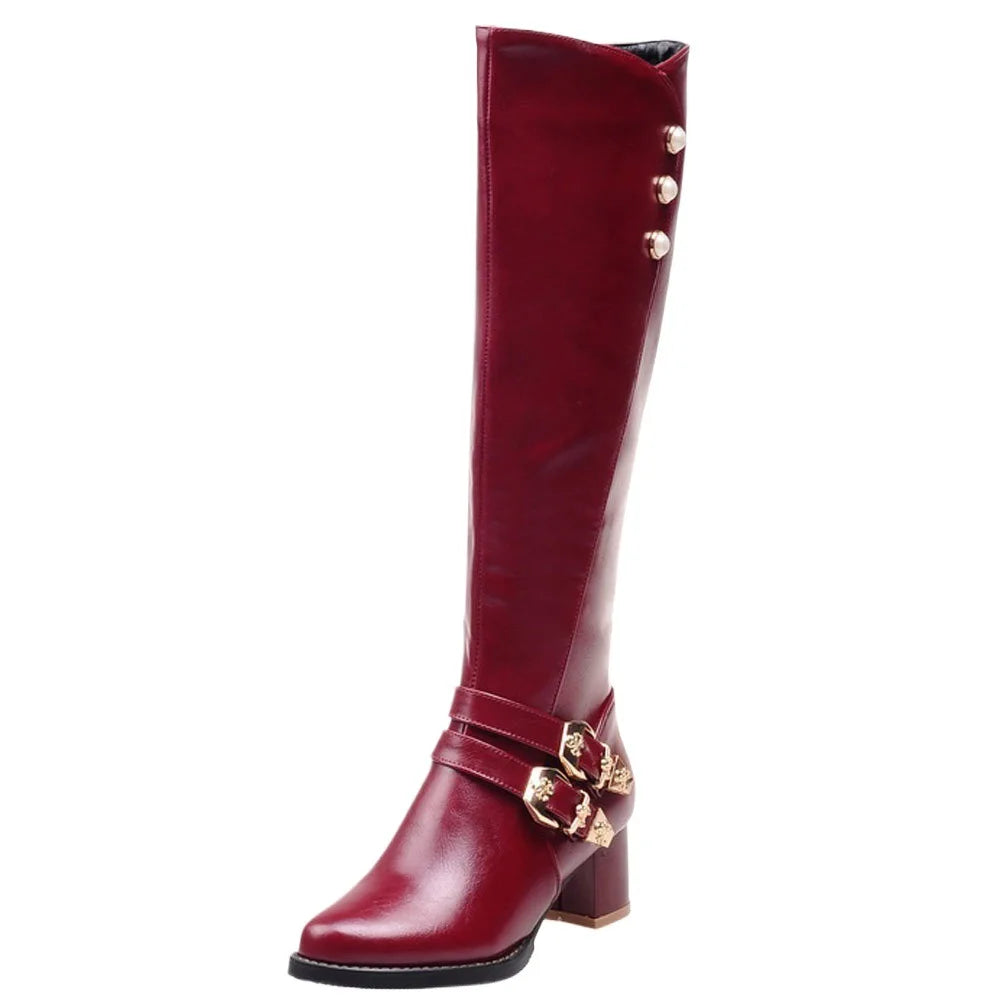 Women's Rubber Boots Female Shoes Zipper Sexy Thigh High Heels High Sexy Round Toe Winter Footwear Rain Ladies Leather Over-the-