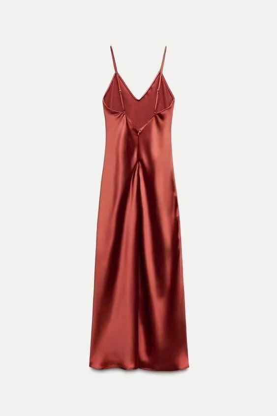 2025 New Elegant women's fashion silk satin texture MIDI dress sexy backless party slip dress