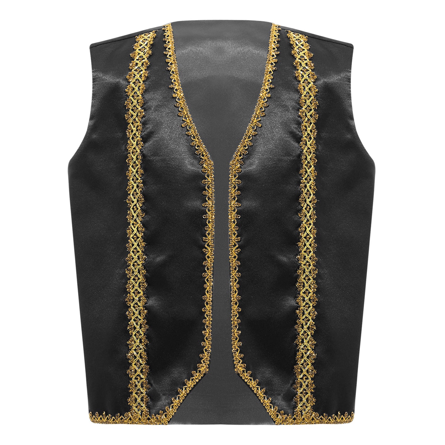 Kids Girls Boys Medieval Steampunk Costume Arabian Prince Sleeveless Golden Trim Waistcoat Vest Halloween Cosplay Fancy Dress Up