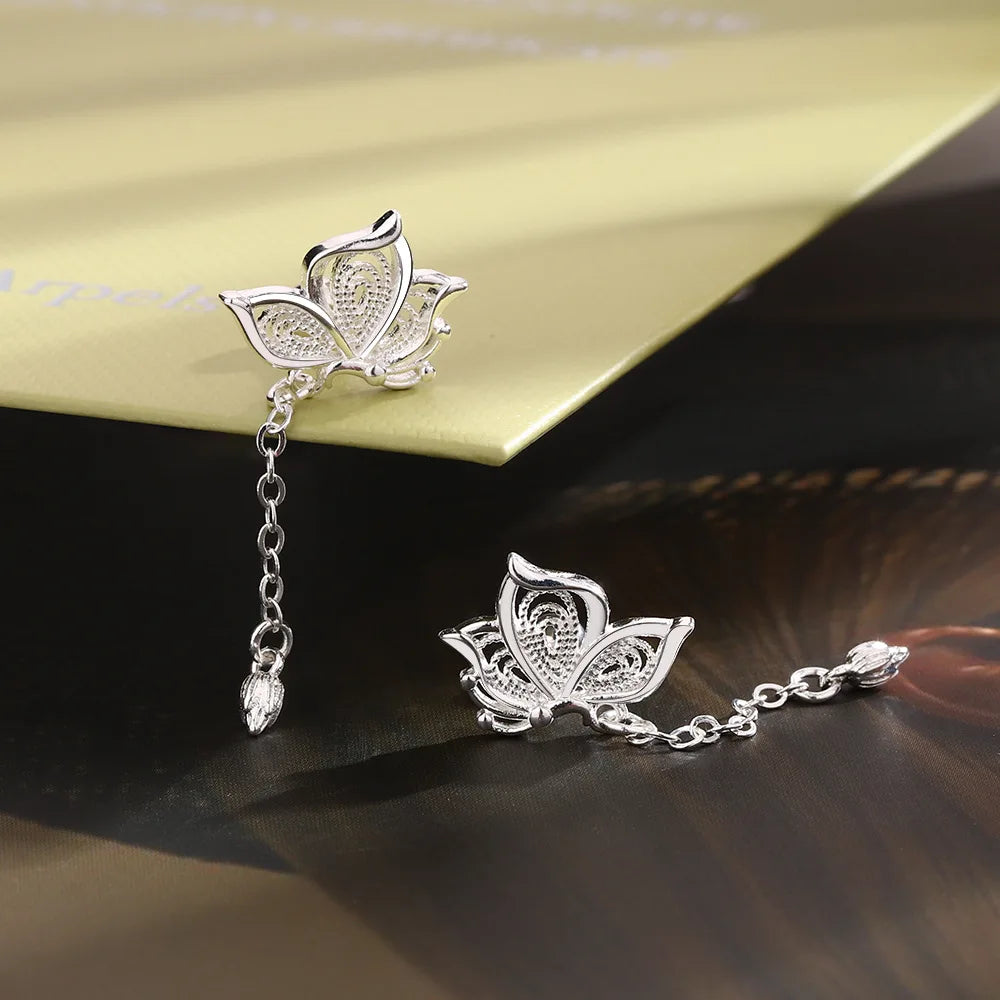925 Silver Butterfly Hollow Stud Earrings For Women Luxury Designer Jewellery Engagement Wholesale