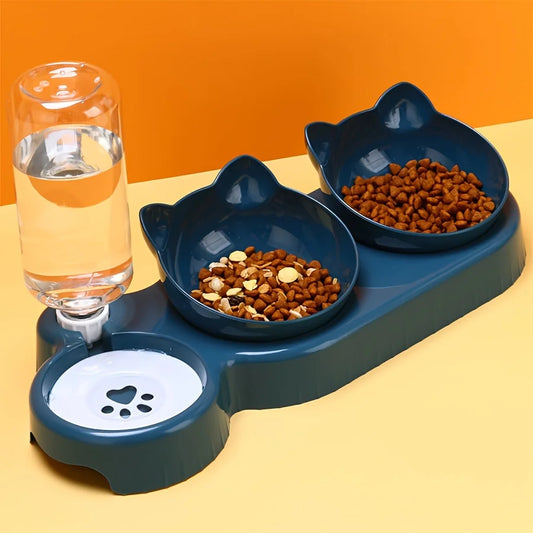 New hot selling cat bowl double bowl pet feeder with anti slip cat paw design, feeding supplies for cats and pets