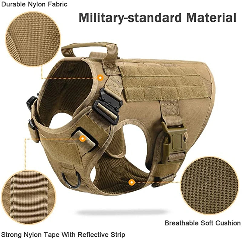Tactical Dog Harness, Adjustable No-Pull Handle Service Vest Heavy Duty Pet Large Breed,  Dog Vest for Training Hunting Walking