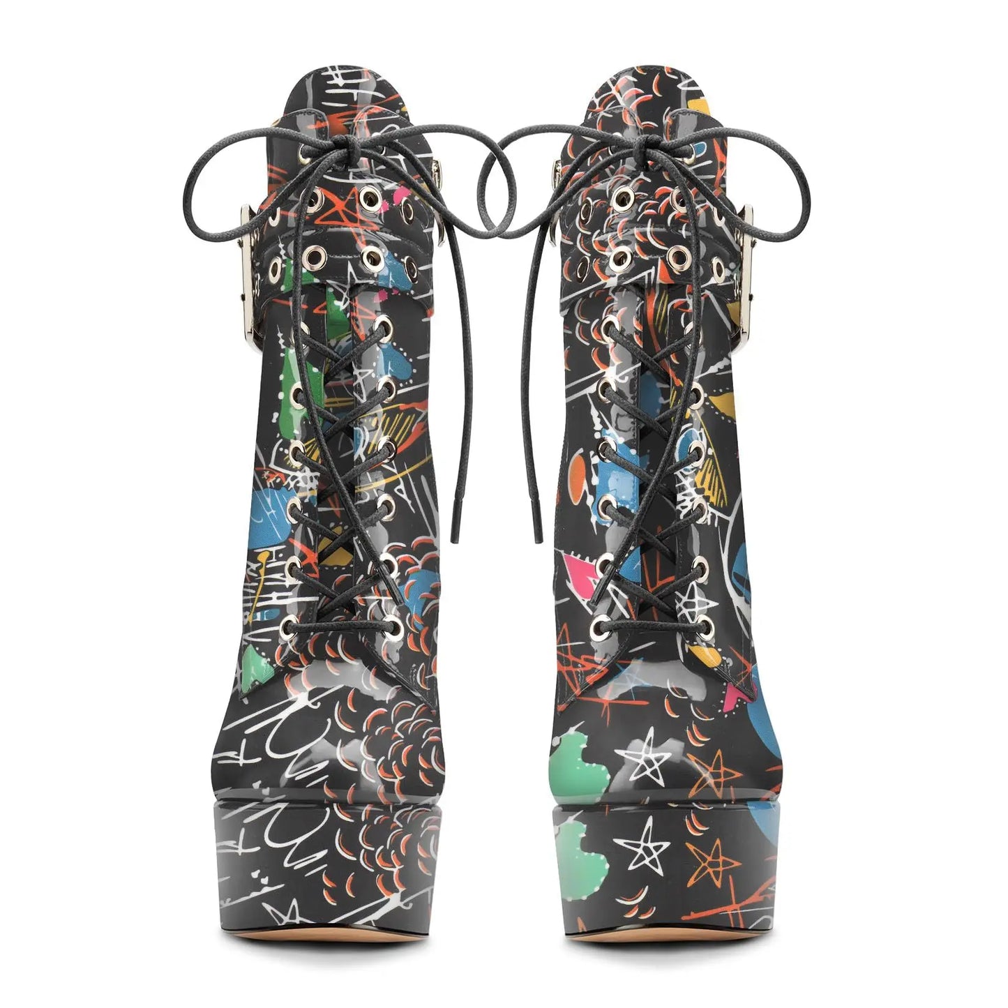 2025 Winter Short Boots Women New Europe and America Graffiti 15CM Stiletto High Heels Pole Dance Shoes Platform Ankle Boots 47