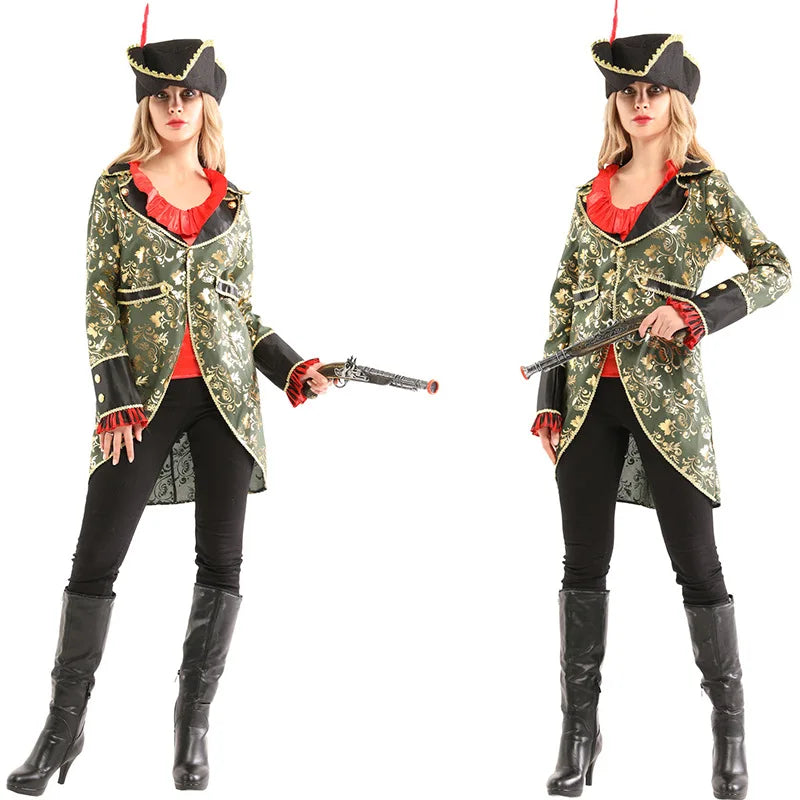 Halloween Theme Women Fancy Dress ，Parent-child Role Playing Cosplay Costumes,Female Pirates Captain of the Caribbean