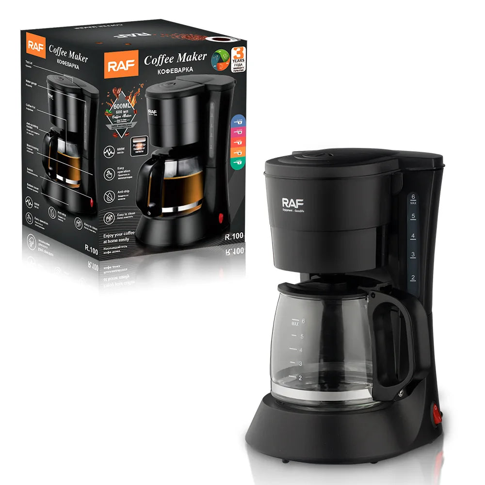 Electric Dirp Coffee Machine 600W Automatic American Drip Type, 600ML Coffee Machine American Milk Tea Machine Coffee Pot