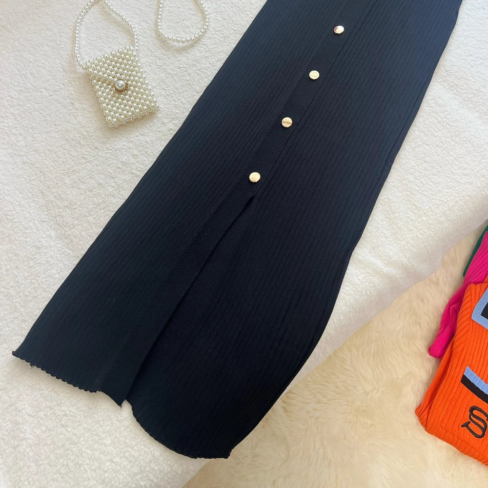 YuooMuoo Women Dress 2025 Autumn Winter Fashion Y2K Embroidery Slim Elastic Long Sweater Dress Elegant Lady Office Dress Vestido
