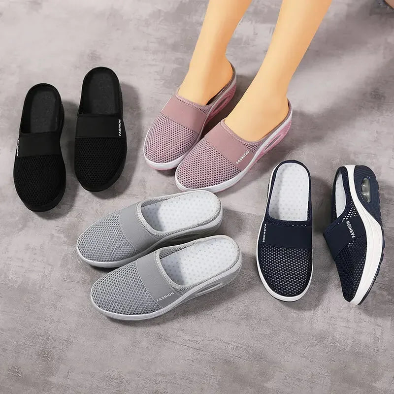 Air Cushion Slip-On Women Walking Shoes Orthopedic Diabetic Ladies Platform Mules Mesh Lightweight Slippers Wedge Female Sneaker